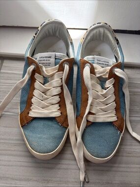 Zadig & Voltaire Light Blue Denim Sneakers with Brown Suede